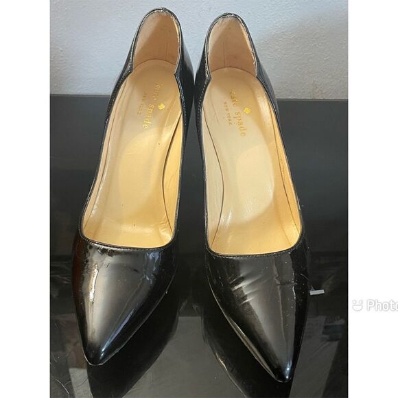 Kate Spade New York Black Patent Leather Heels 3”Size 6.5 Made in Italy Slip On - Picture 1 of 9